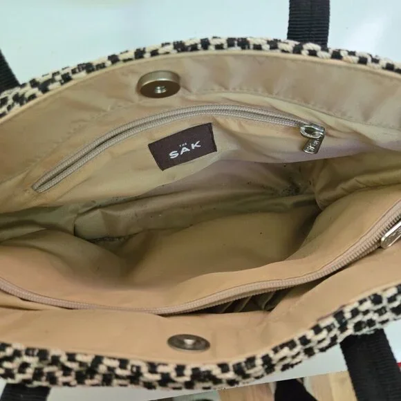 The Sak Black Cream Woven Double Handle Shoulder Bag - Picture 5 of 9